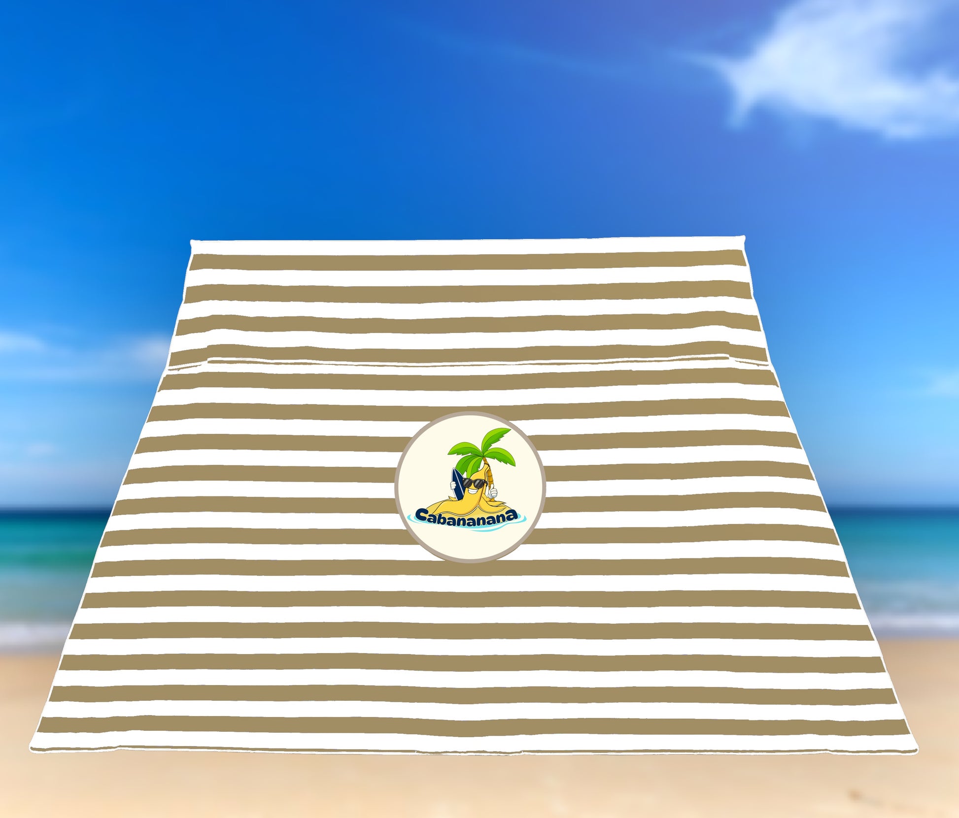 Beige Stripe Print Side wall for beach cabana, compatible with CoolCabana
